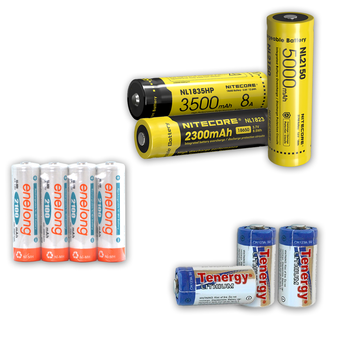 Common LED flashlight battery options - li-ion, ni-Mh, cd, non-rechargeable, rechargeable