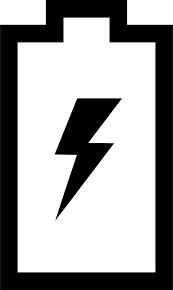 A symbol of a battery with a lightning bolt in the middle